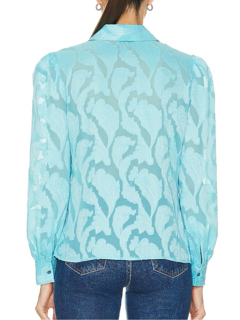 L’AGENCE Jenica Paisley Blouse | Aqua | Size S - Picture 4 of 7